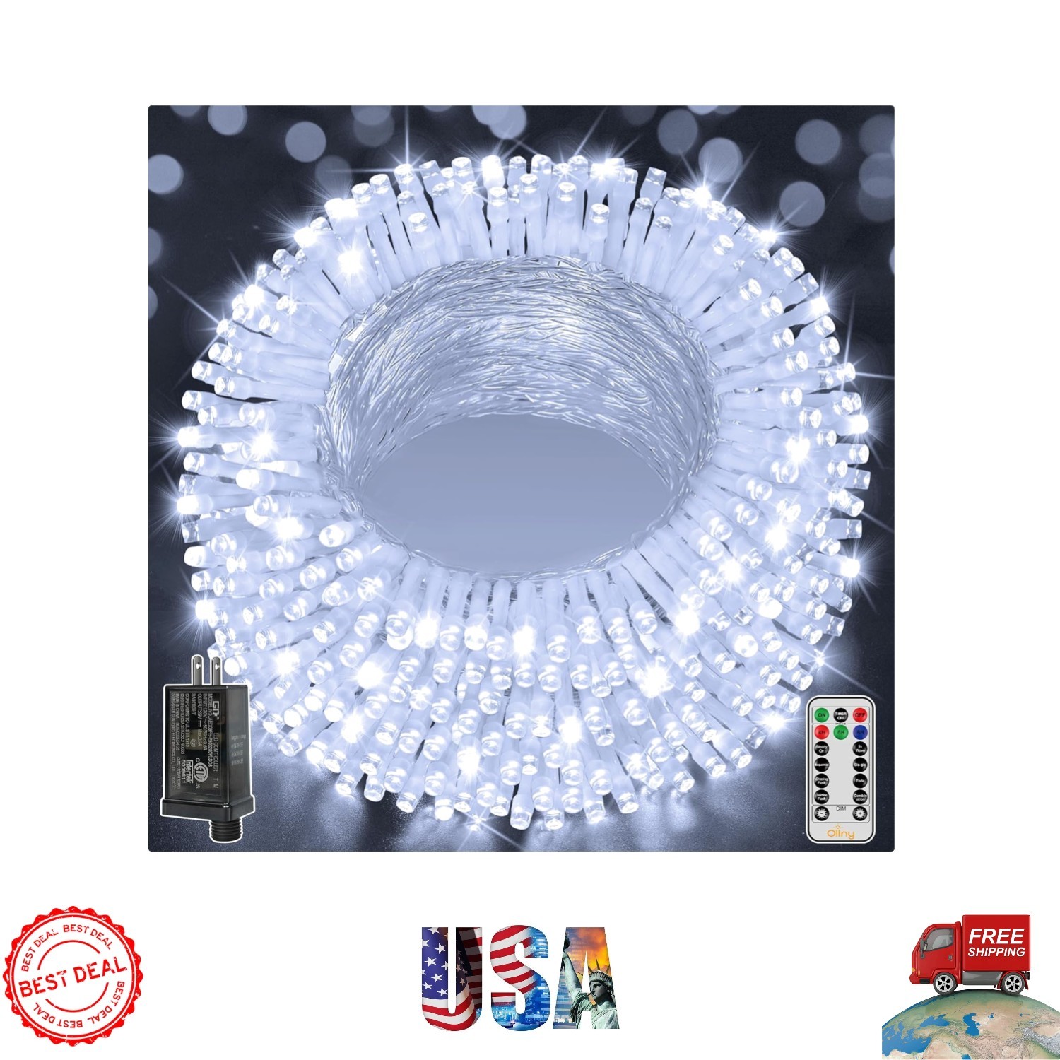Remote-Controlled 262FT Cool White Christmas Lights - 800 LEDs for All Occasions