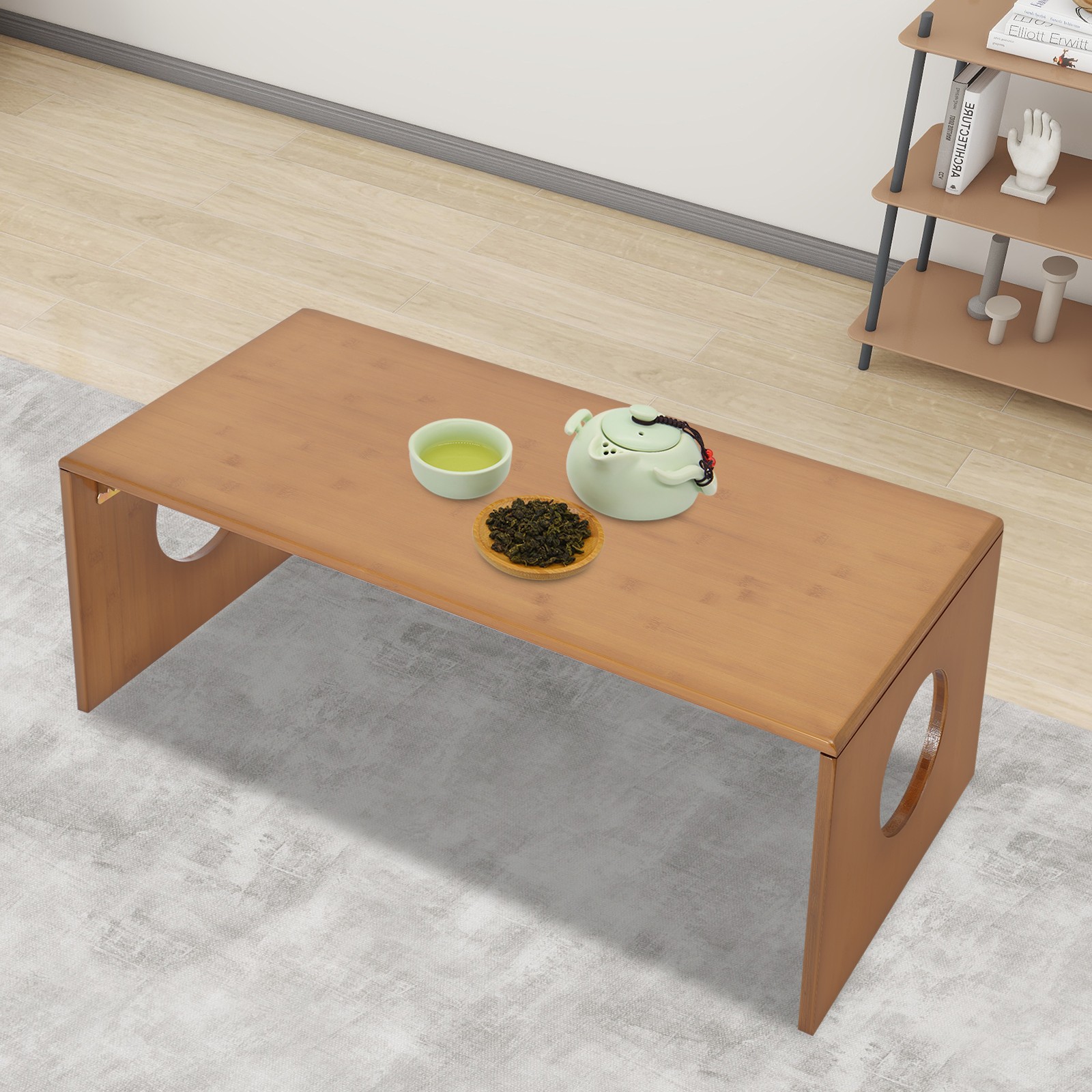 Folding Floor Coffee Table Brown Low Coffee Table Bamboo Portable Coffee Table