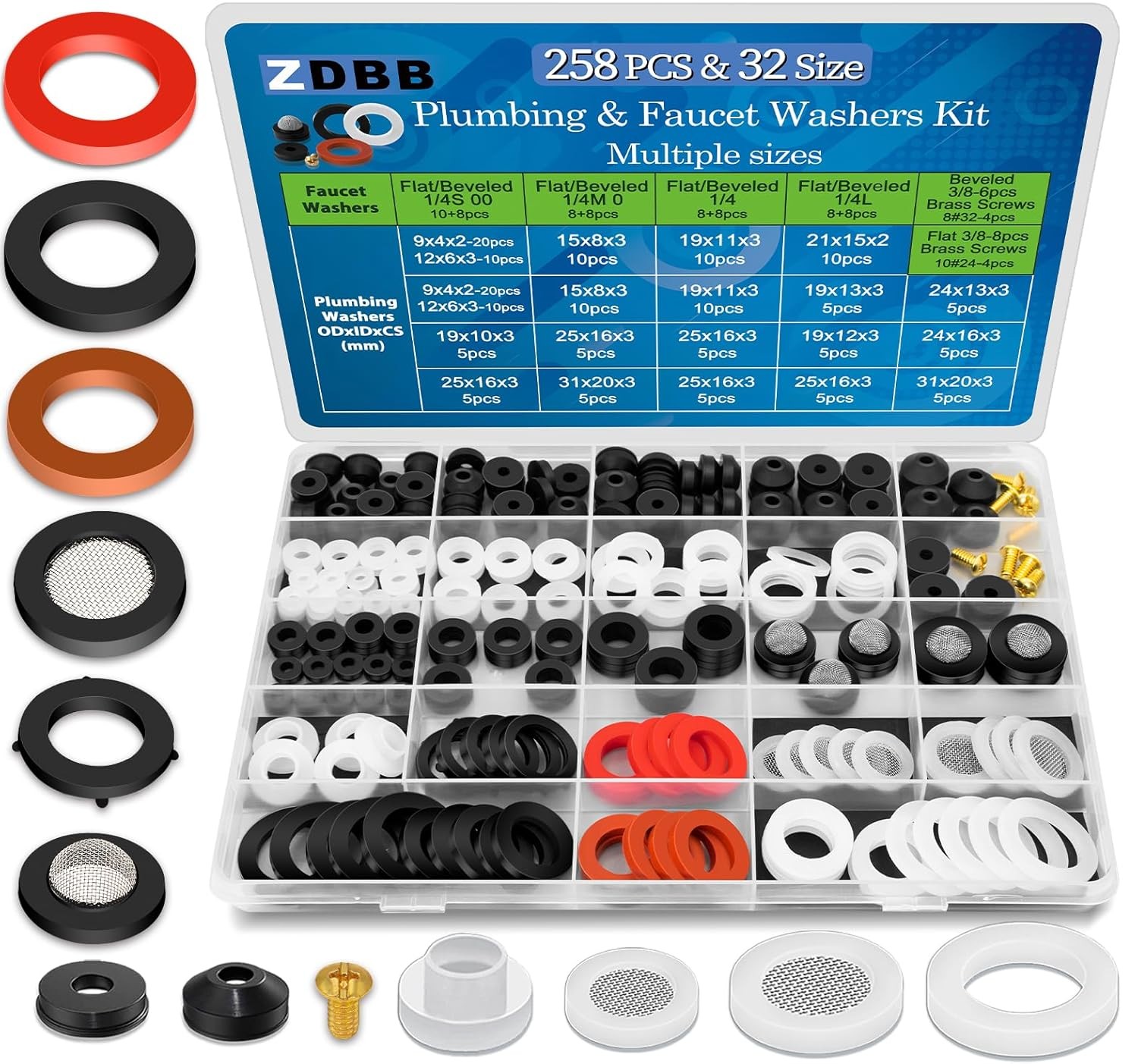 258 Pcs 2-in-1 Spigot Washer & Hose Gasket Kit for Assorted Outdoor Faucet...
