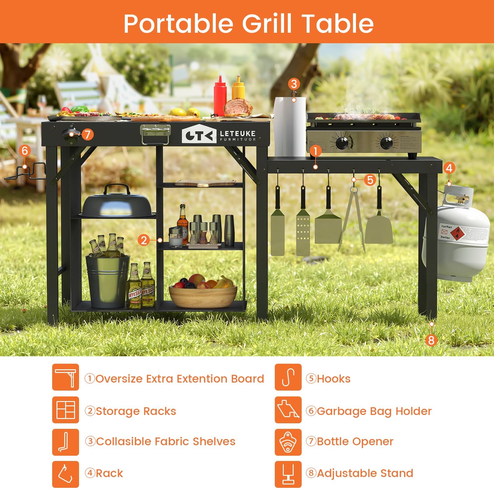 Leteuke Grill Table for Blackstone Griddle, Portable Foldable Black