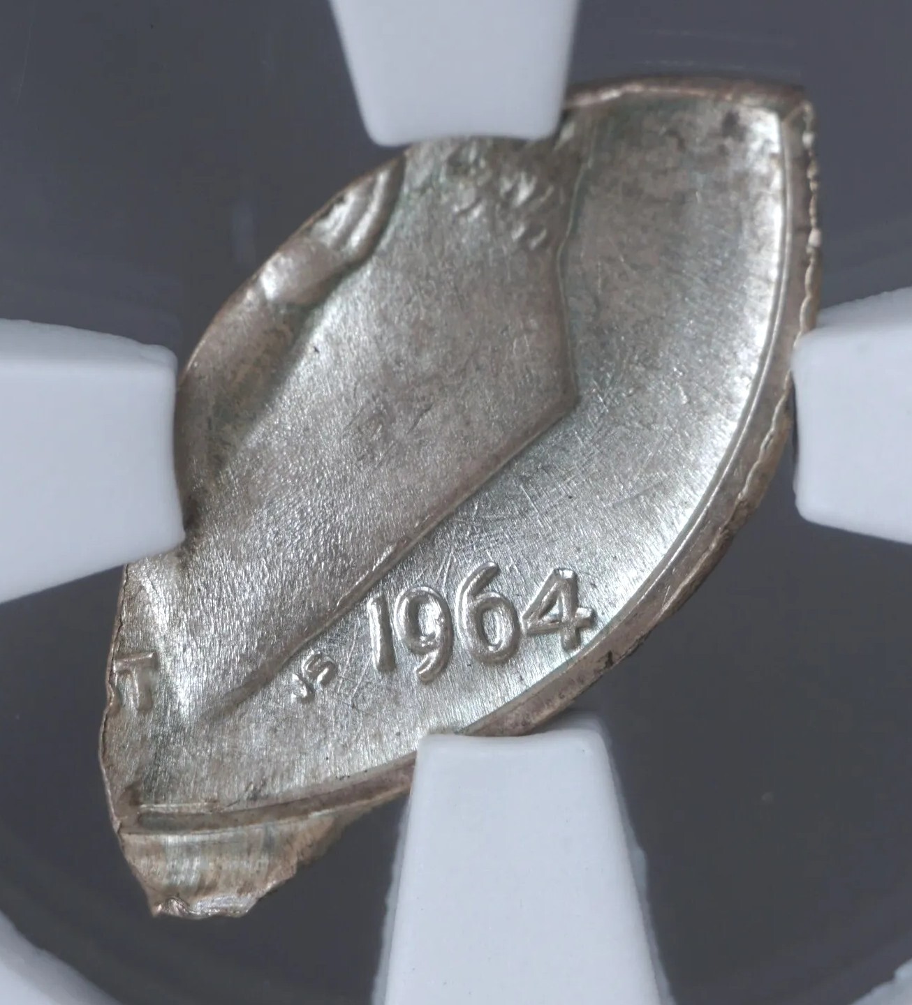 1964 10c Struck On Scrap 0.4 Gram Silver Dime Fragment Rare Mint Error NGC MS66