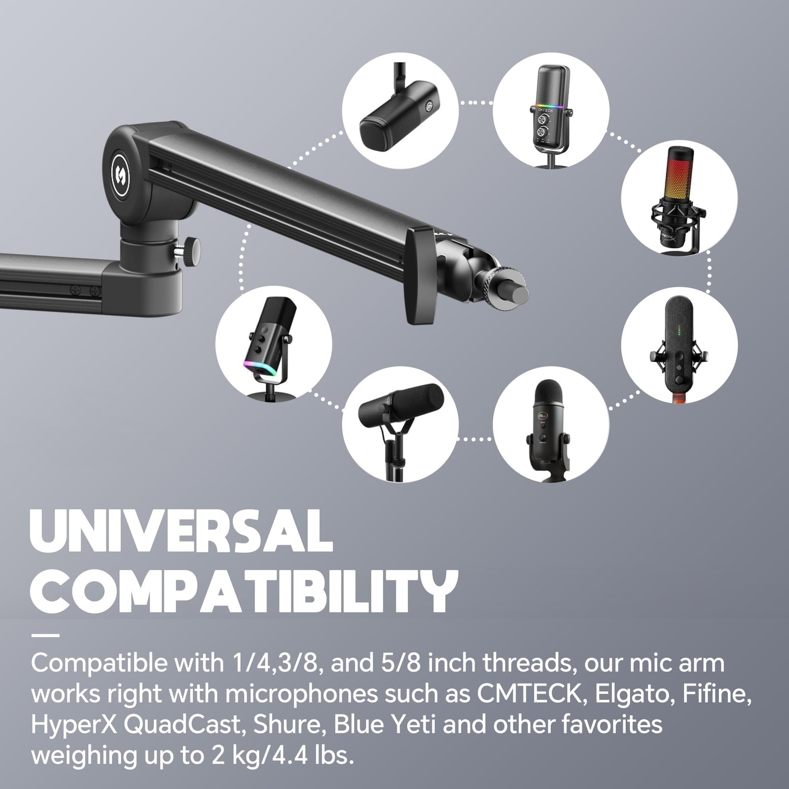 CMTECK Microphone Boom Arm, Low Profile Microphone Arm Stand with Cable Manag...