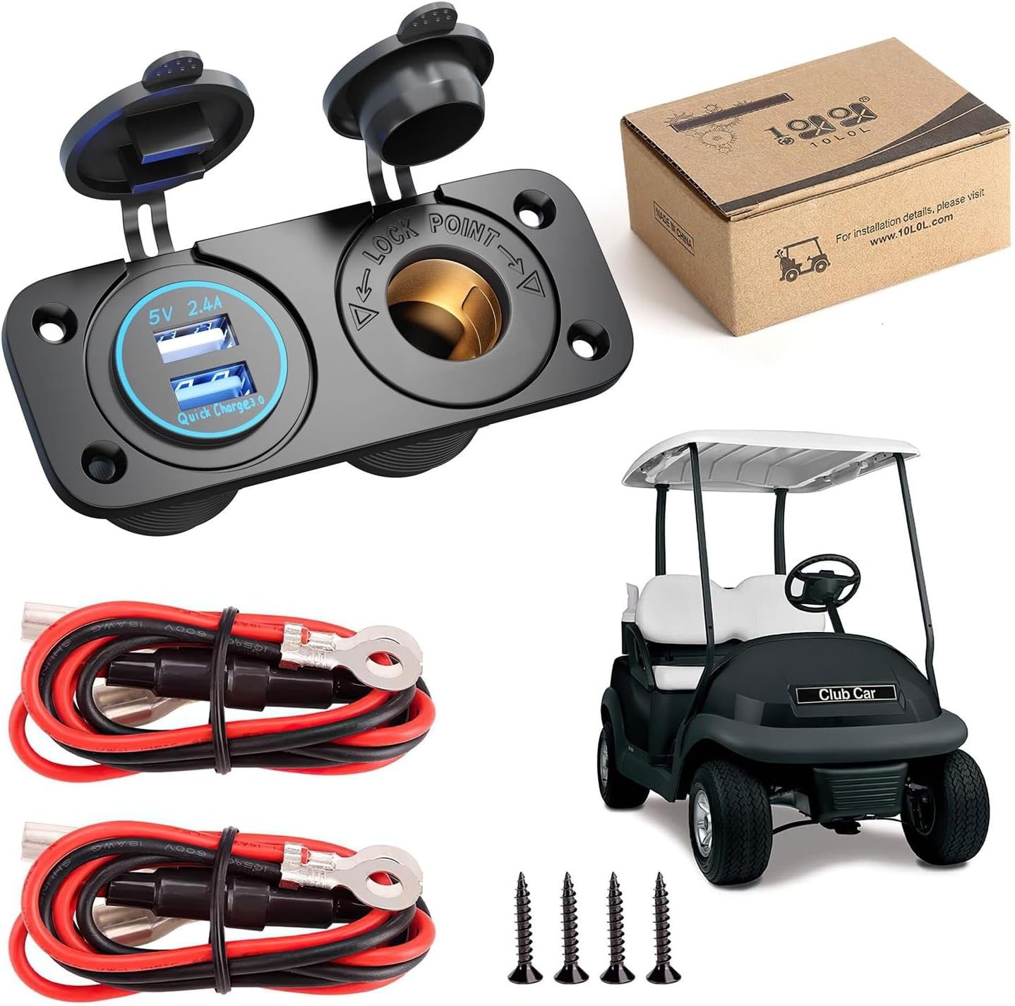 Golf Cart 12V USB Fast Charger 10L0L Waterproof