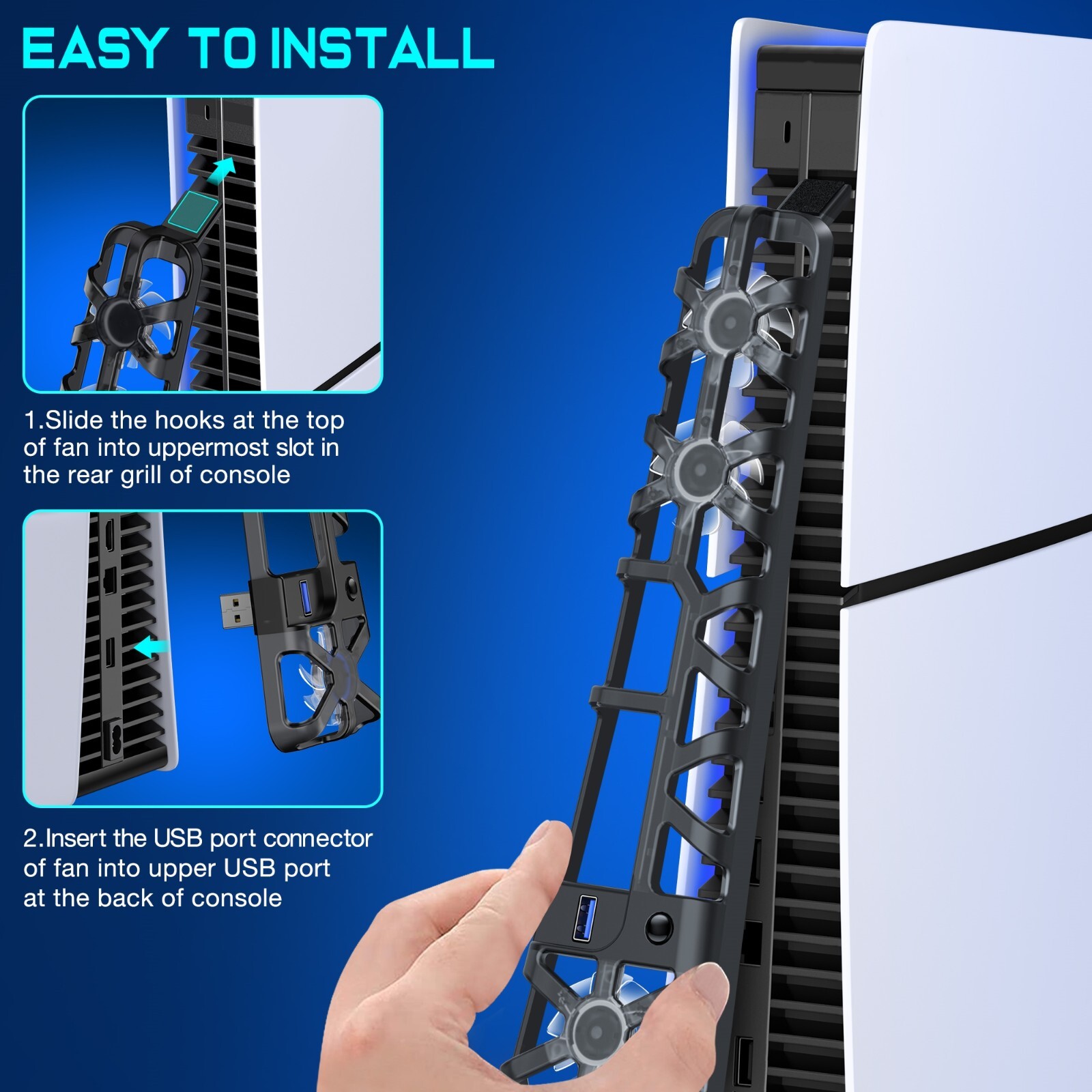 PS5 Slim Cooling Fan For PS5 Slim Disc/Digital Console Cooler Fan LED + USB 3.0