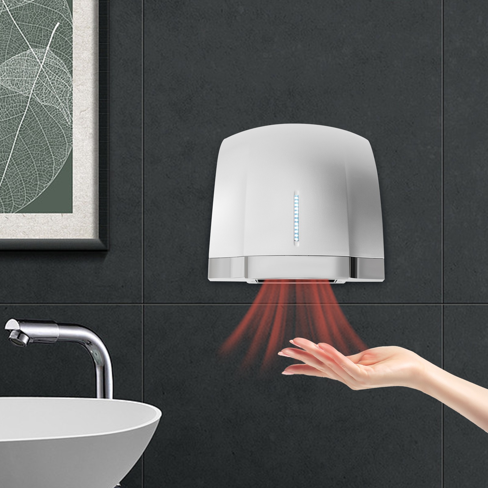 1800W Automatic Electric Hand Dryer Commercial and Household Use Silver 70-75dB