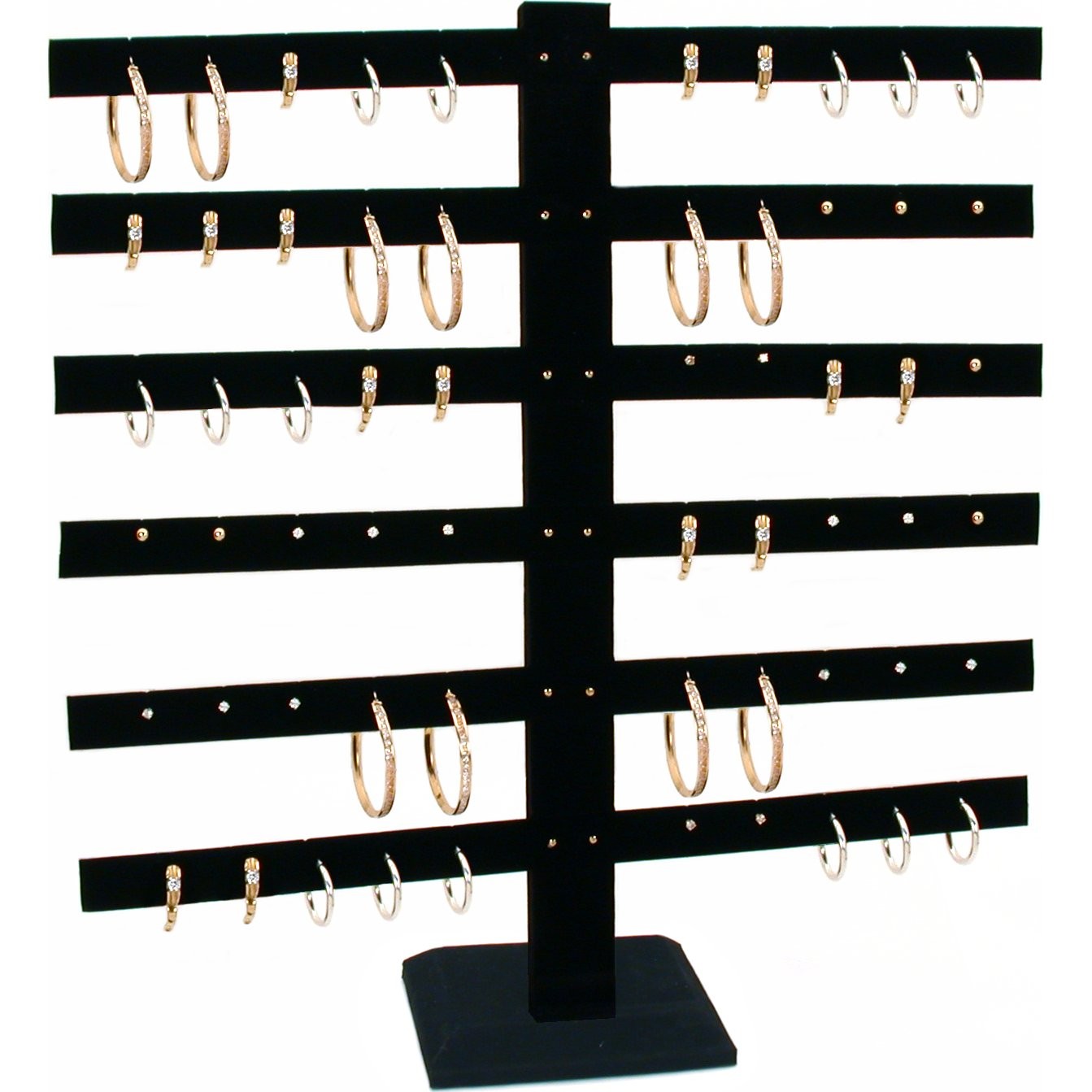 Black Velvet 6 Tier T-Bar Earring Display Stand 15 3/8"