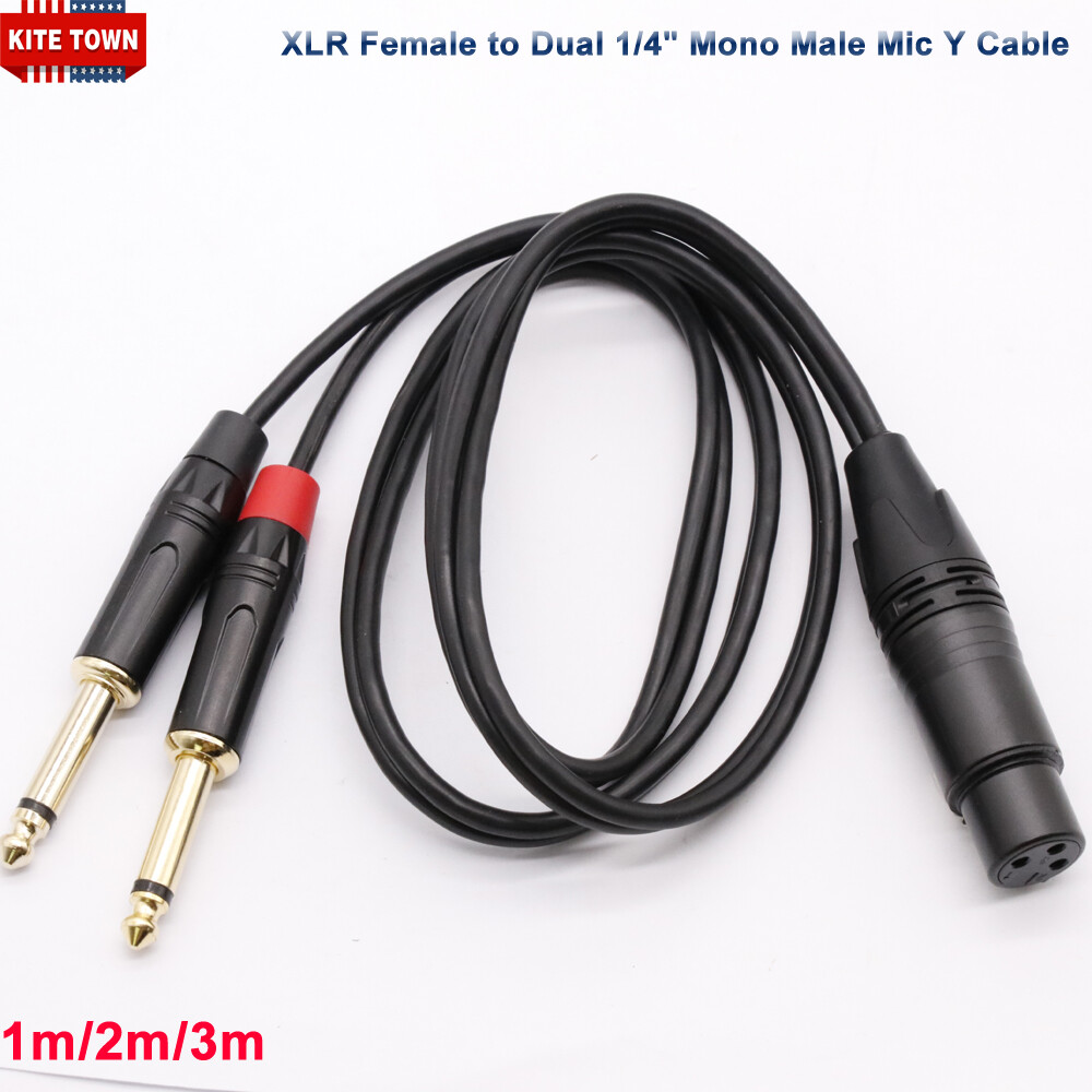 XLR Female to Dual 1/4" 6.35mm TS Mono Y Splitter Microphone Cable US