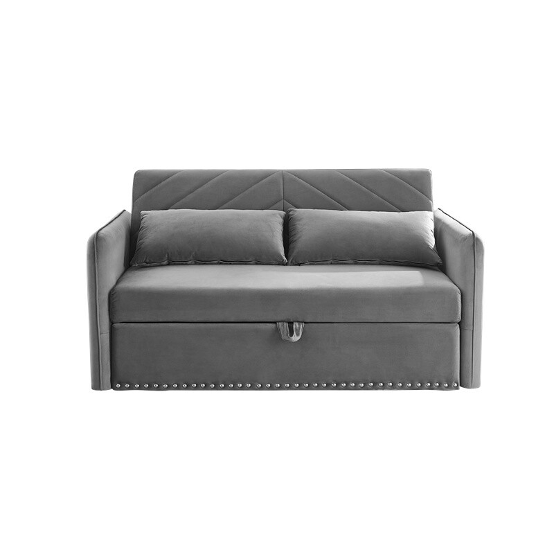 3 in 1 Convertible Sofa Bed,Gray Pull Out Sleep Sofa Bed w/USB Port & 2 Pillows