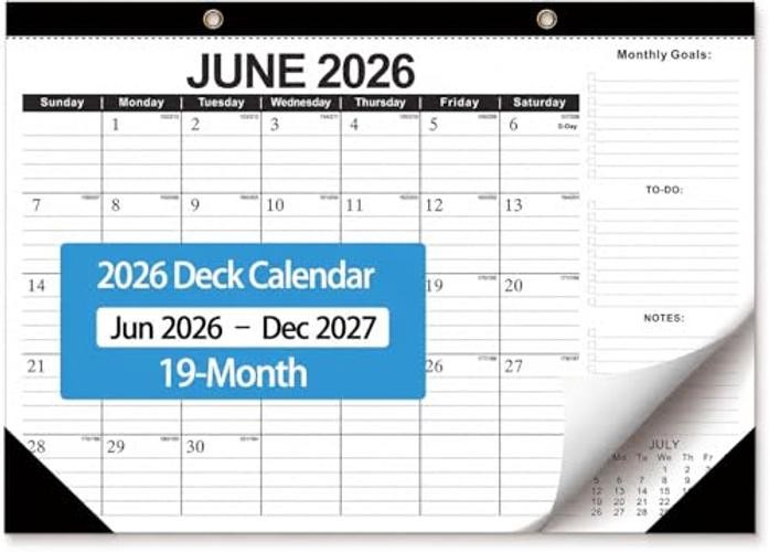 Desk Calendar 2026-2027 -  19 Month Desk Top Calendar June 2026 - Dec Black