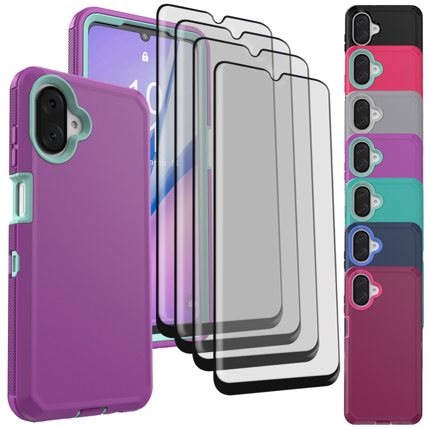 For Samsung Galaxy A17 A07 Heavy Duty Phone Case Cover w/ Glass Screen Protector