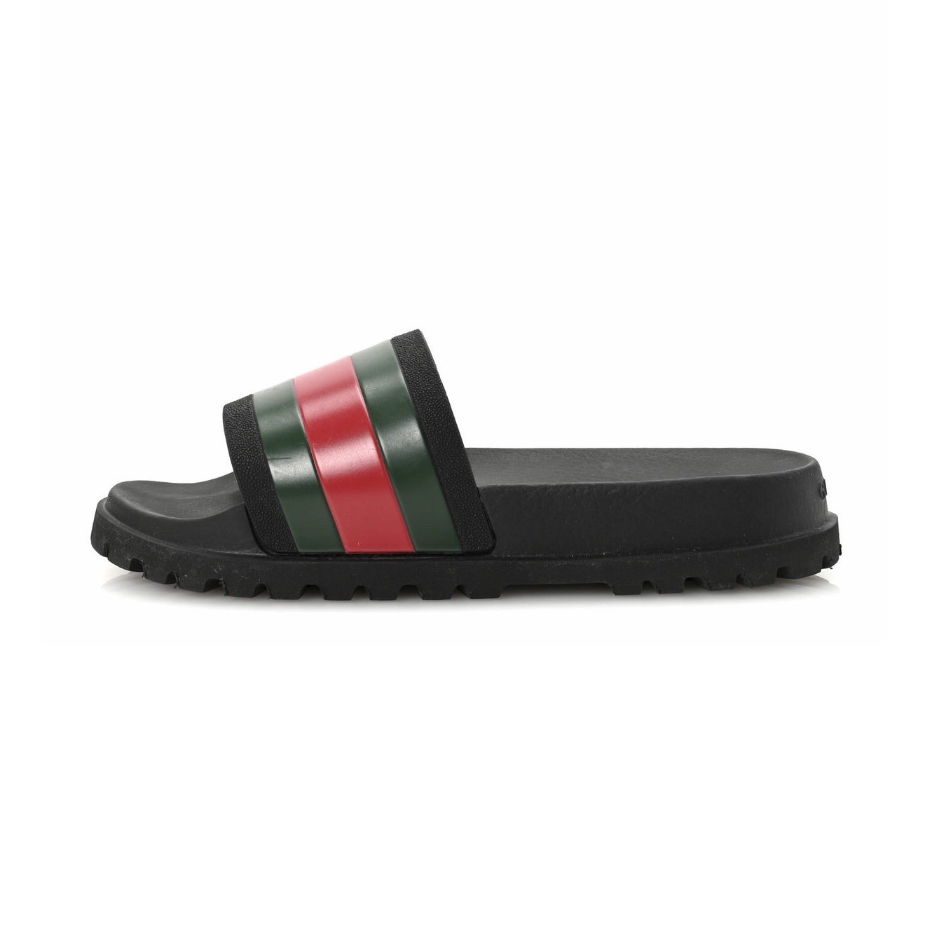 Gucci Men's Slide Sandals Black Green Red Striped US Size 8.5