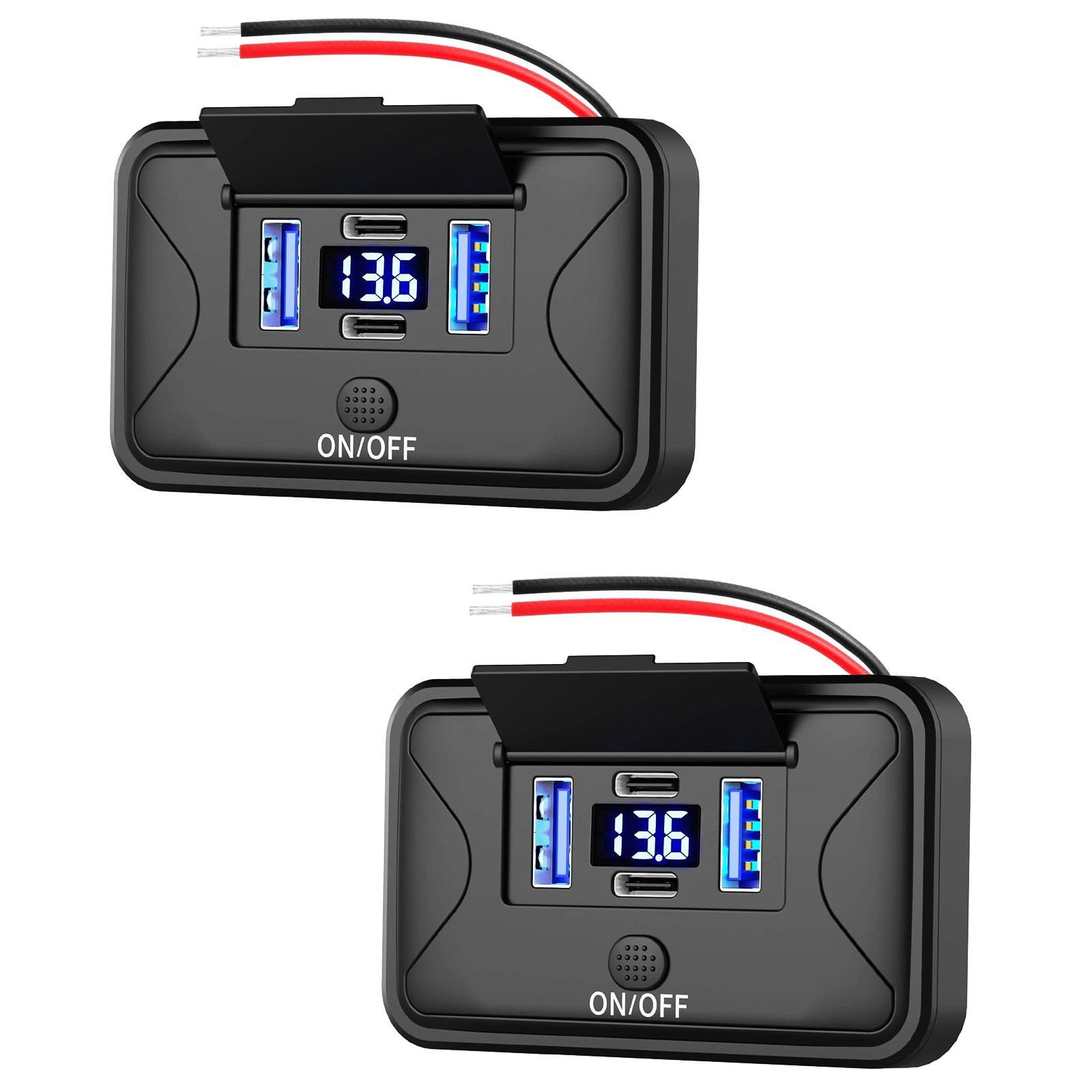 2 Pack 78W 4 Port 12V USB Outlet Wall Mount, Dual 36W PD & Dual 18W QC3.0 Light