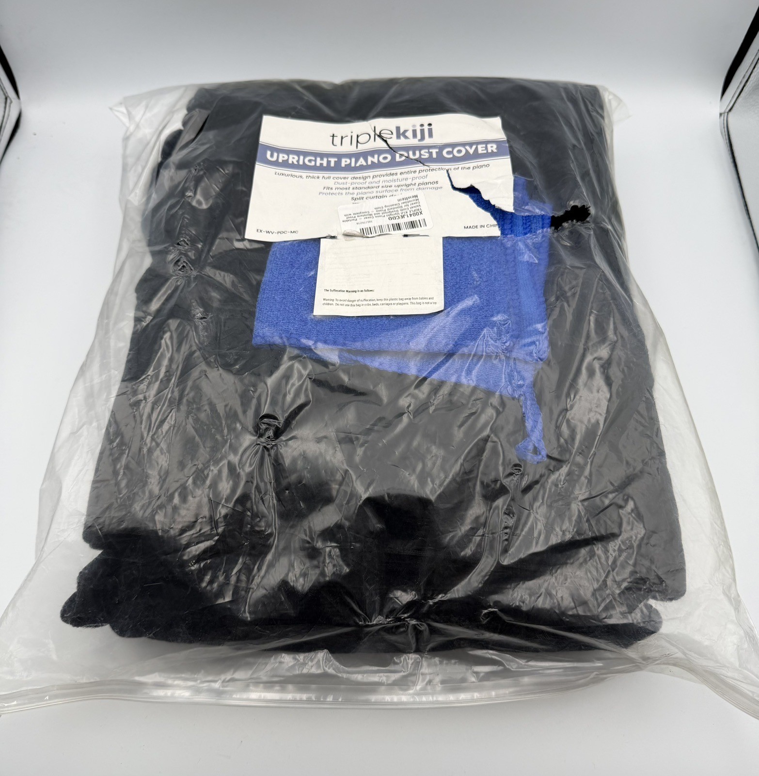 Triple Kiji Upright Piano Black Velvet Dust Cover fits 63" L x 39.4" H x 23.6" W