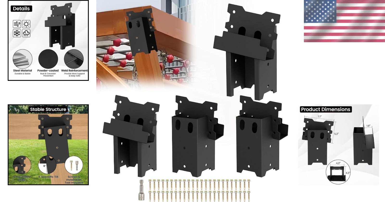 Rust-Resistant Deer Stand Brackets 4-Pack, Supports Up to 2000 lbs for Platforms