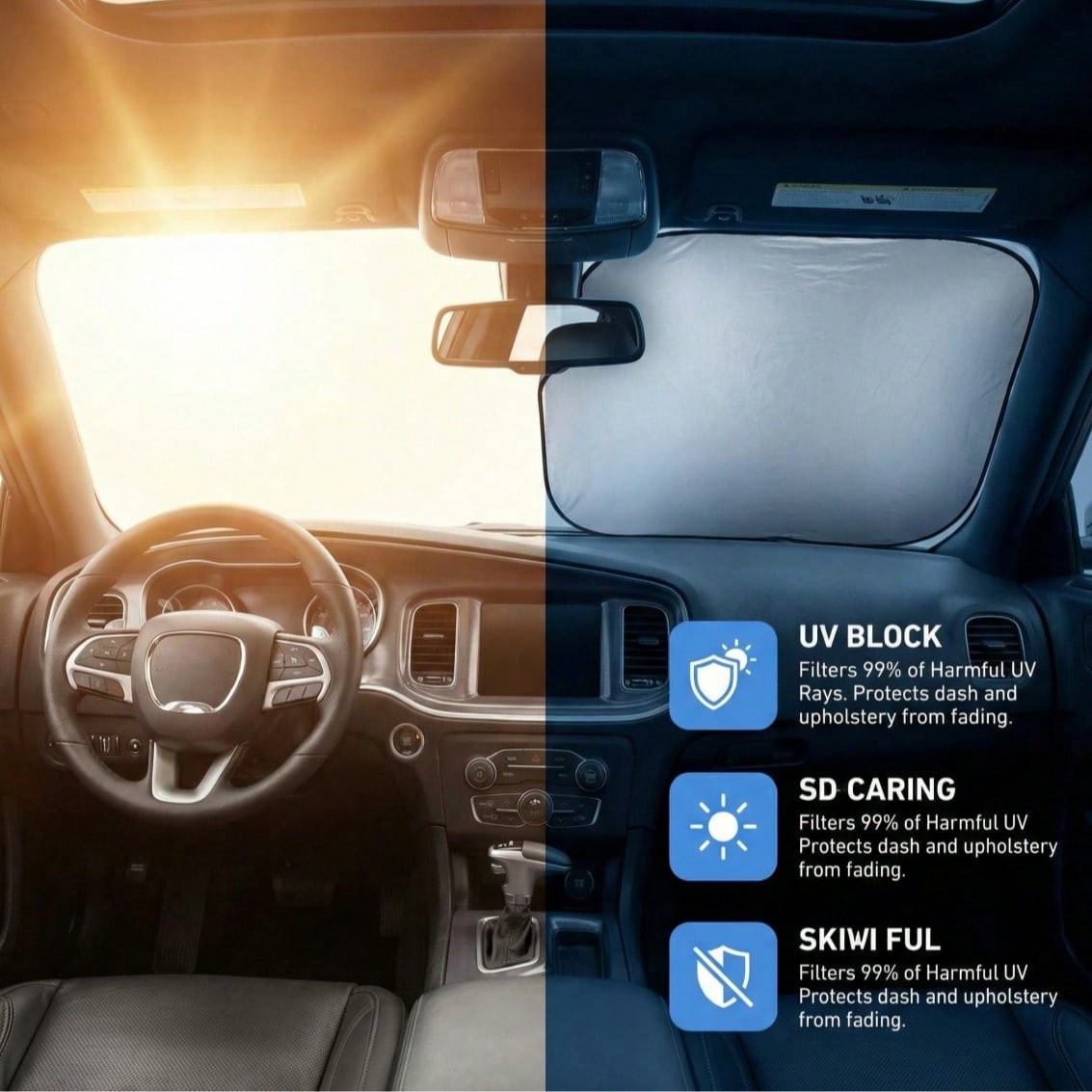 2 Pack Car Windshield Sun Shade Foldable Reflective Durable UV Protection Sun