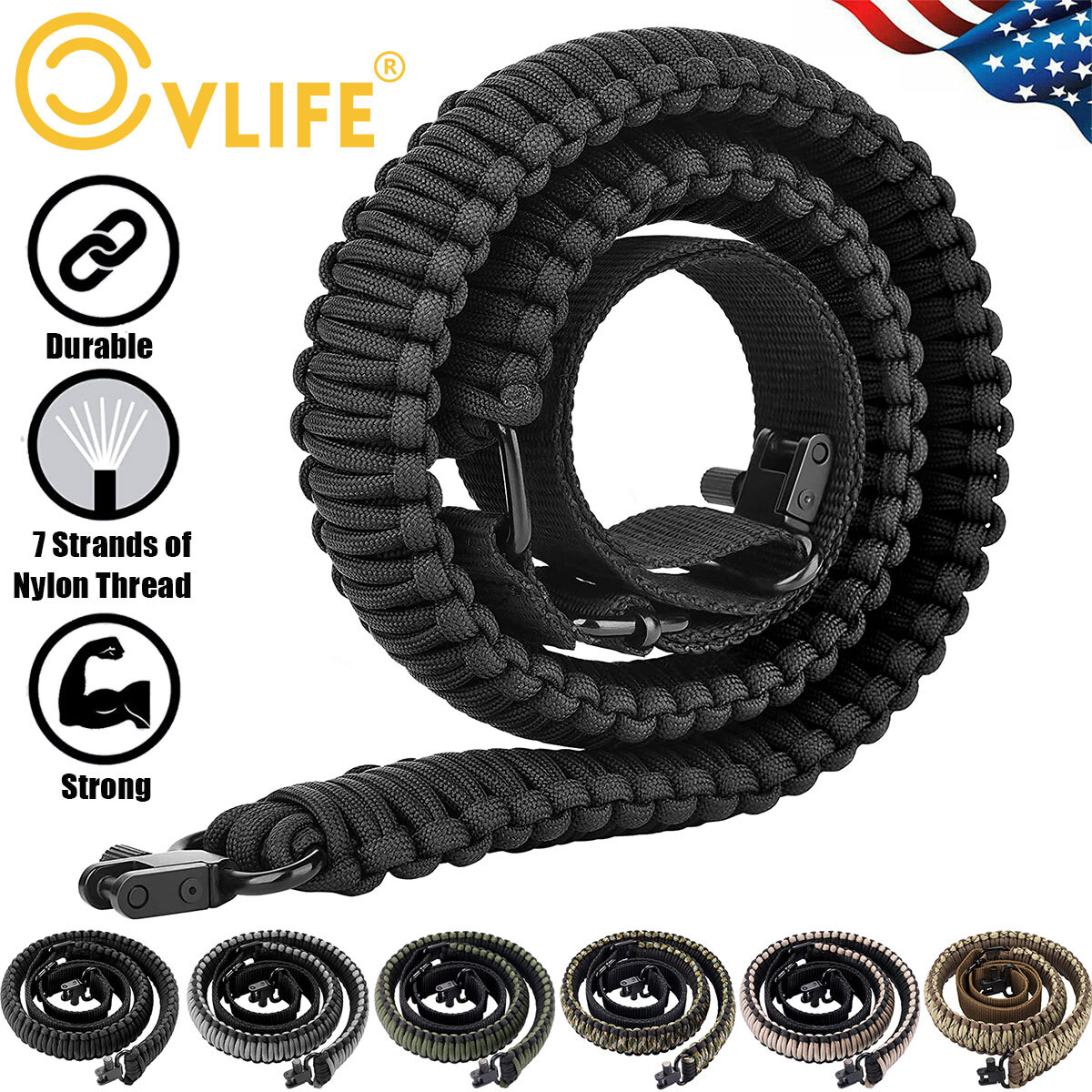 550 Paracord Rifle Gun Sling Shotgun Crossbow Adjustable Rope W/Two Point Swivel