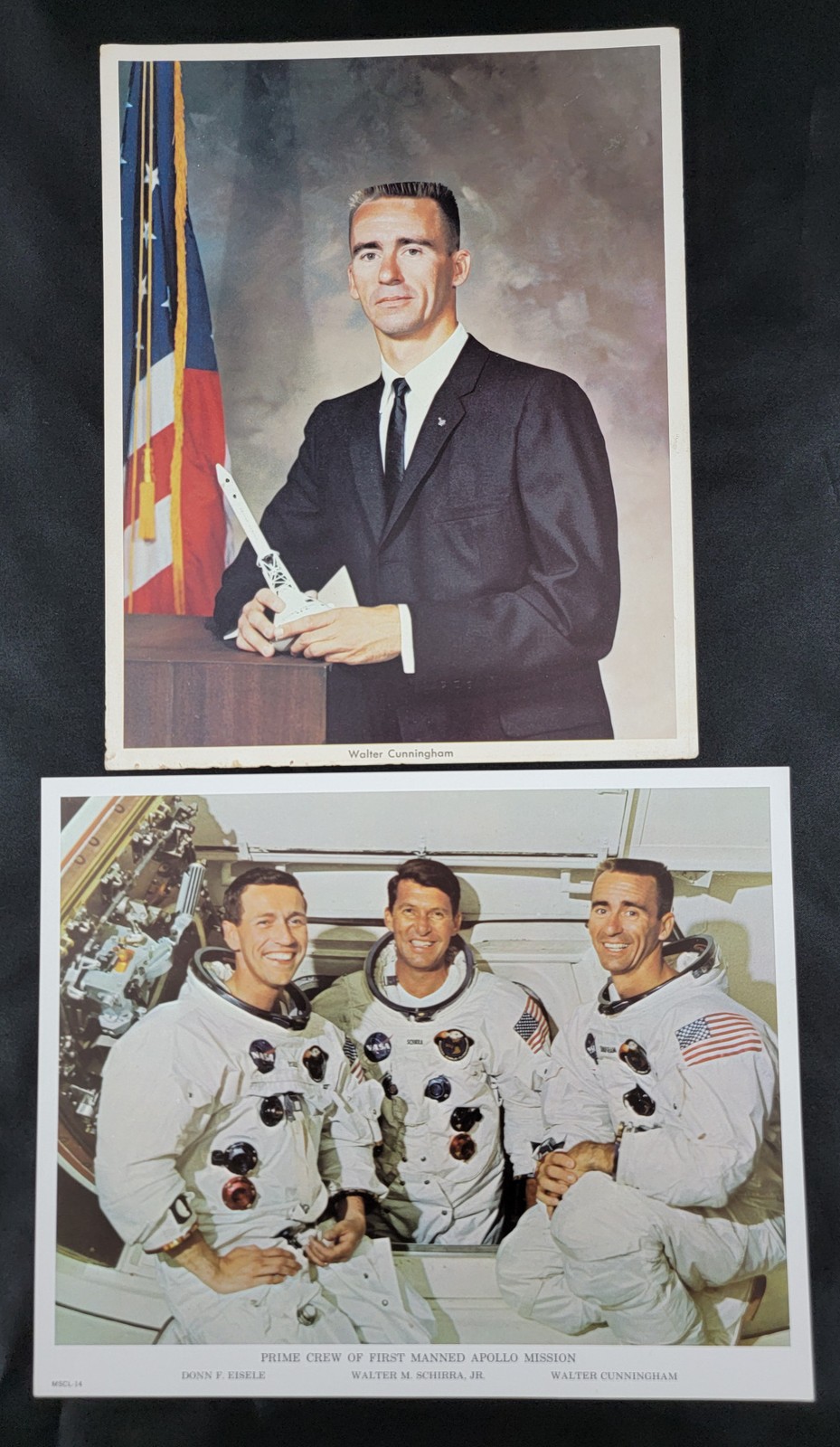 NASA Promo Photo Lot of 2 Vintage Apollo 7 Astronauts Eisele Cunningham Schirra