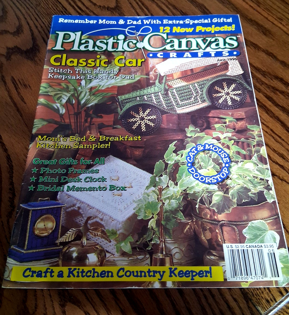 Plastic Canvas Crafts Magazine June 1996 Classic Car, Door Stop, Sampler