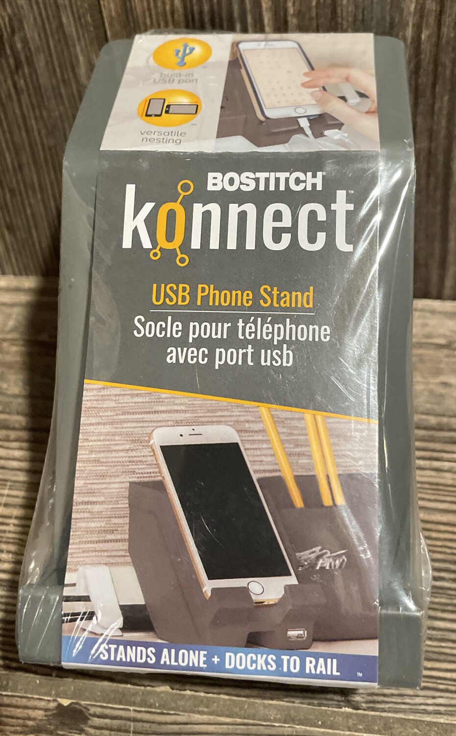 Bostitch Konnect Plastic Phone Dock with USB Port GRAY