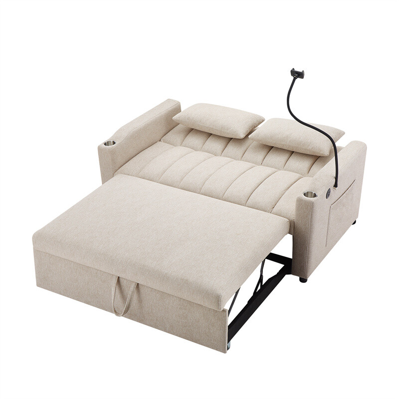 55.9" Convertible Sofa Bed Loveseat Sofa w/Adjustable Backrest & Phone Holder