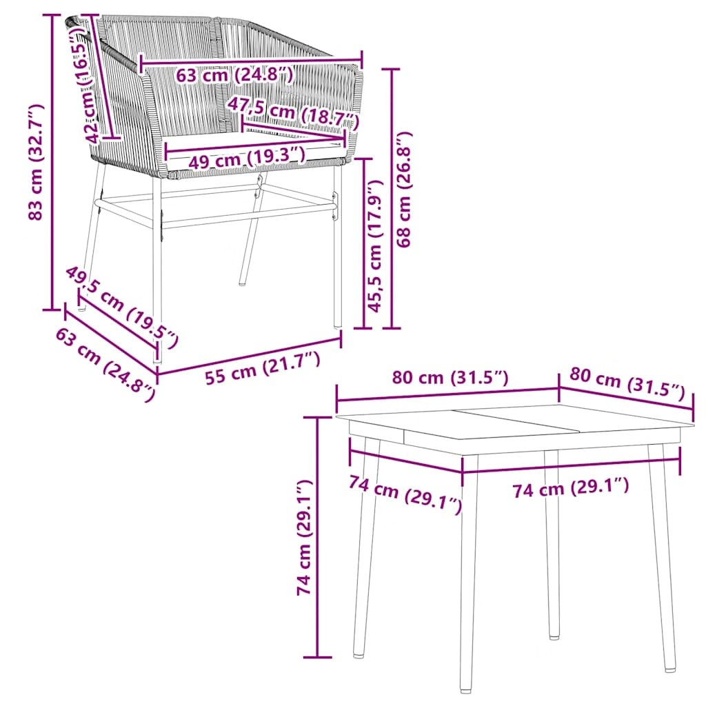 Garden Dining Set Black, Dark Grey