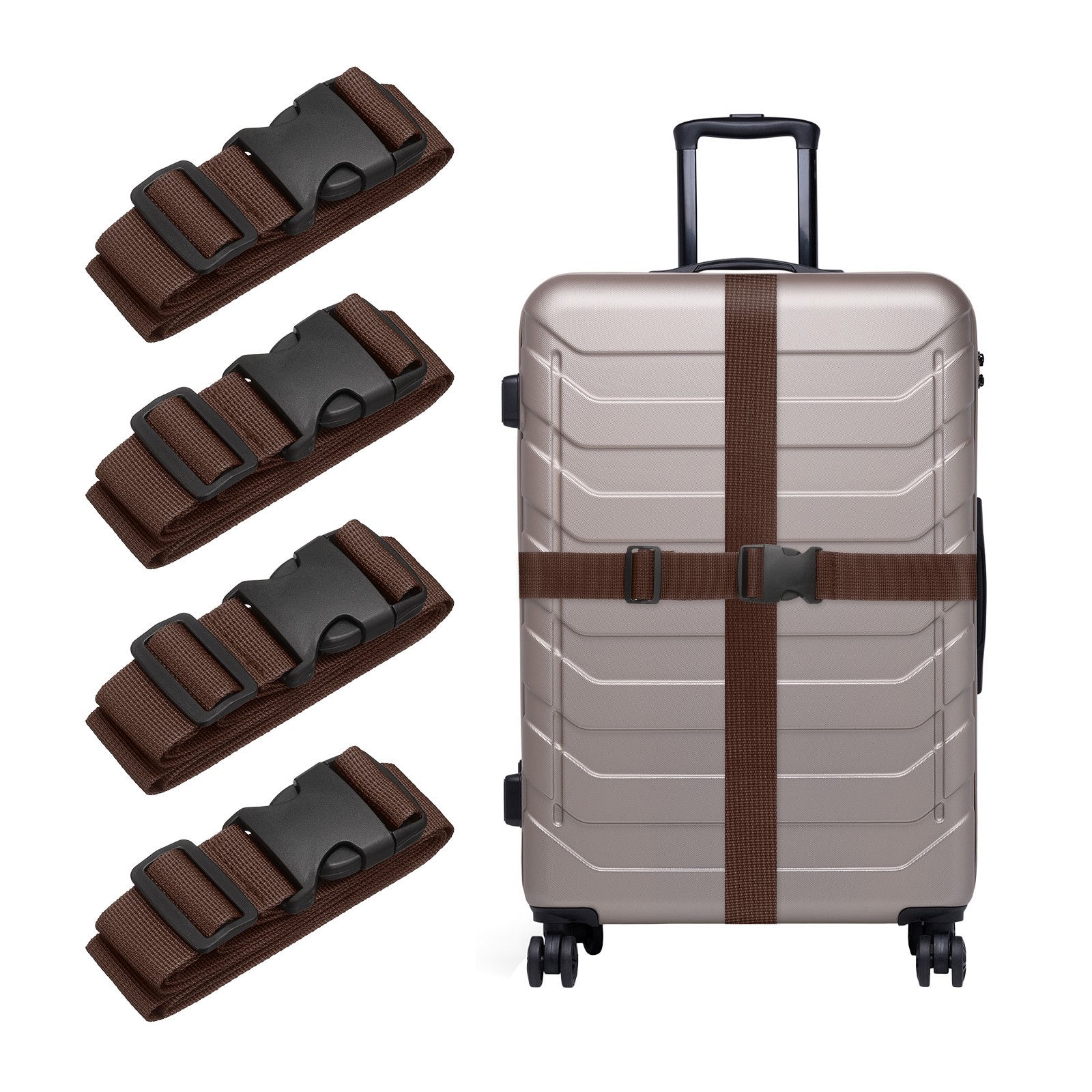 4Pcs Luggage Straps for Suitcases Adjustable Luggage Connector Strap Dark Brown