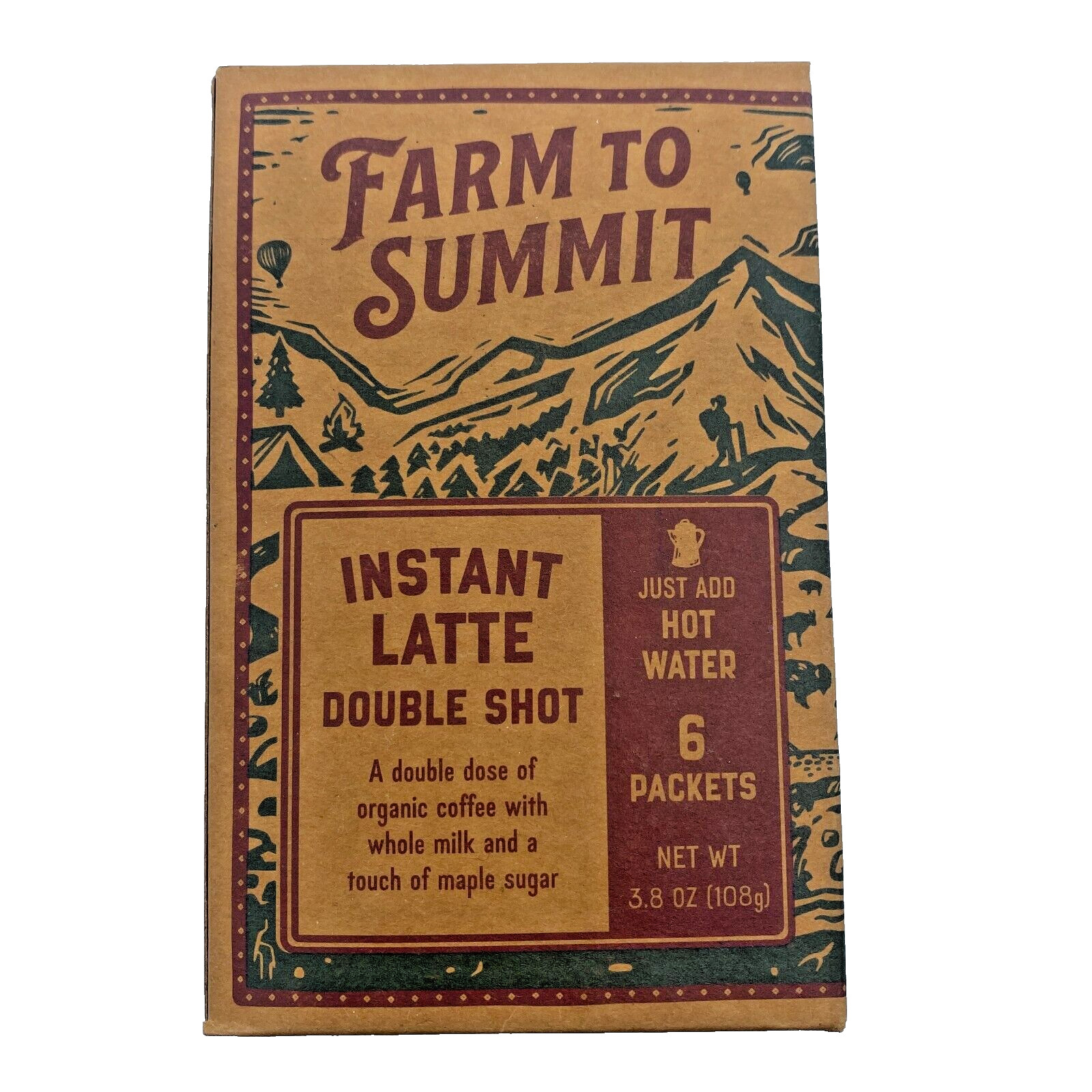 Farm to Summit INSTANT Latte Organic Coffee, Double Shot, 6 packets each.