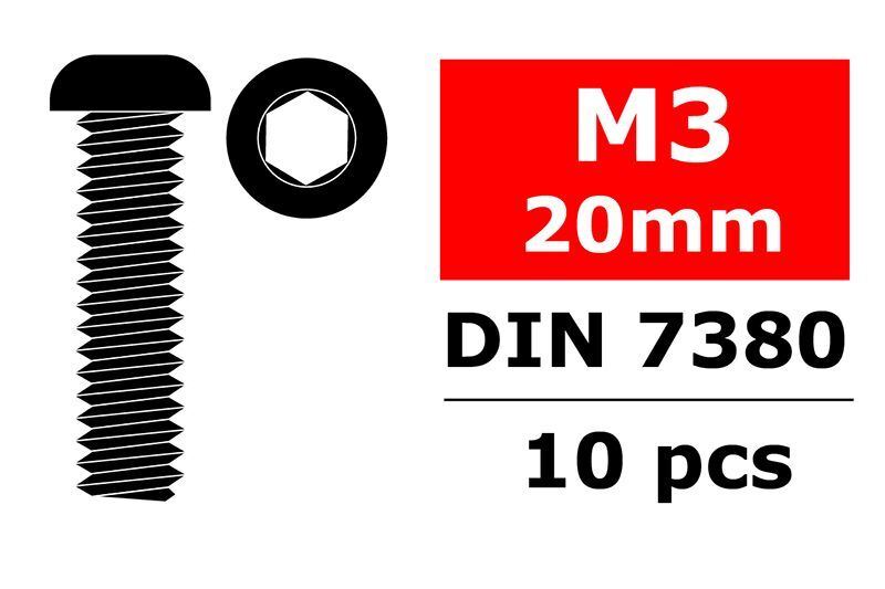 Corally - Steel Screws M3 x 20mm, Hex Button Head, 10pcs