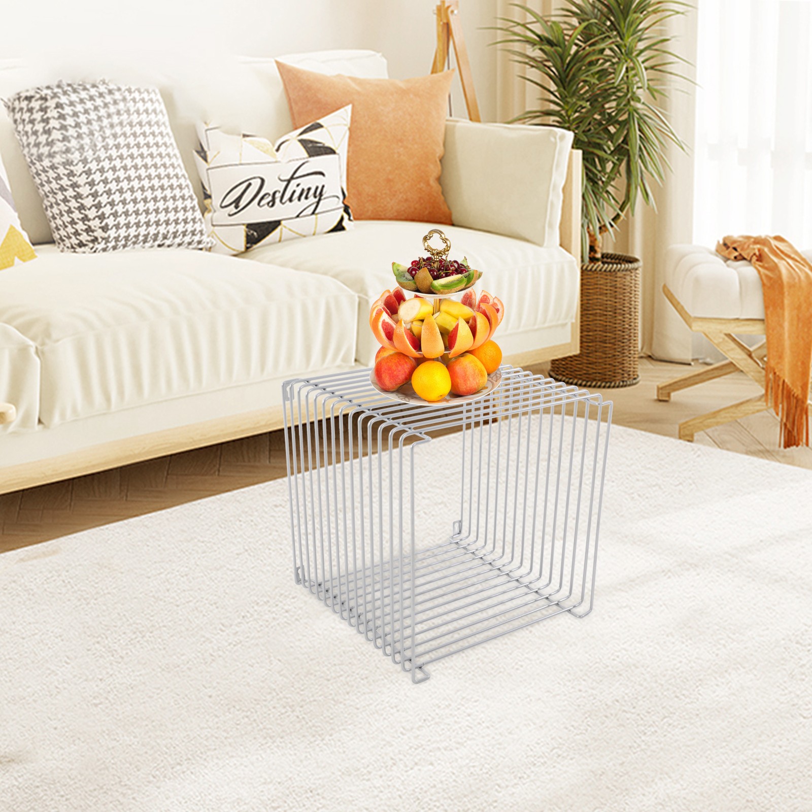 4-color Square Side Table, Iron Multi-Purpose Side Table, Square Cage End Table