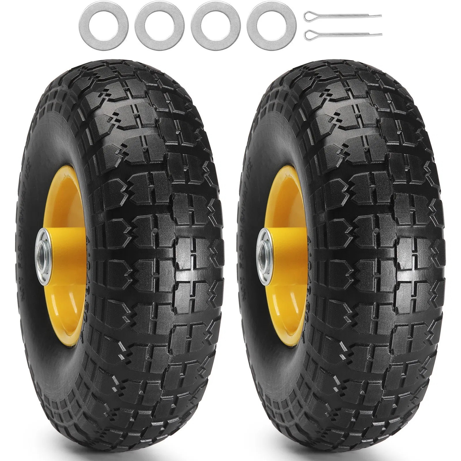 Solid PU Run-Flat Tire Wheel, 10", 2-Pack, 400 lbs Dynamic Load, 450 lbs Static