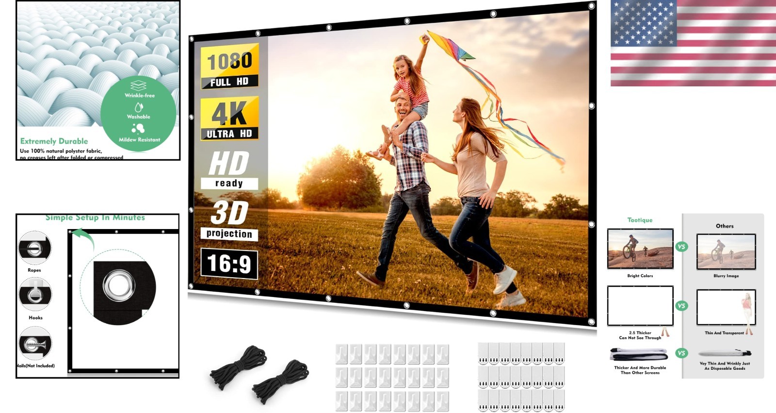 Foldable 150 Inch HD Projector Screen with 160° Viewing Angle - Ideal for Events