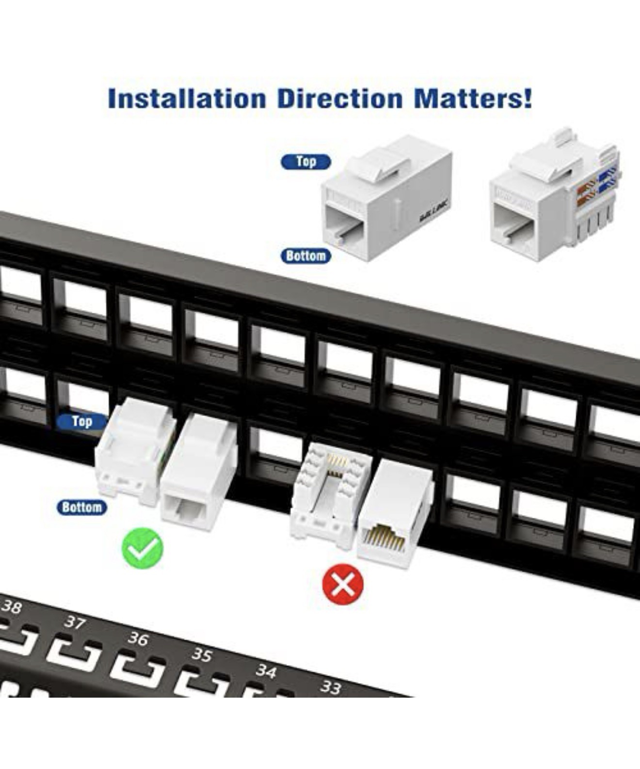 iwillink Blank 48-Port Keystone Patch Panel, 2U 19'' Rackmount/Wallmount with