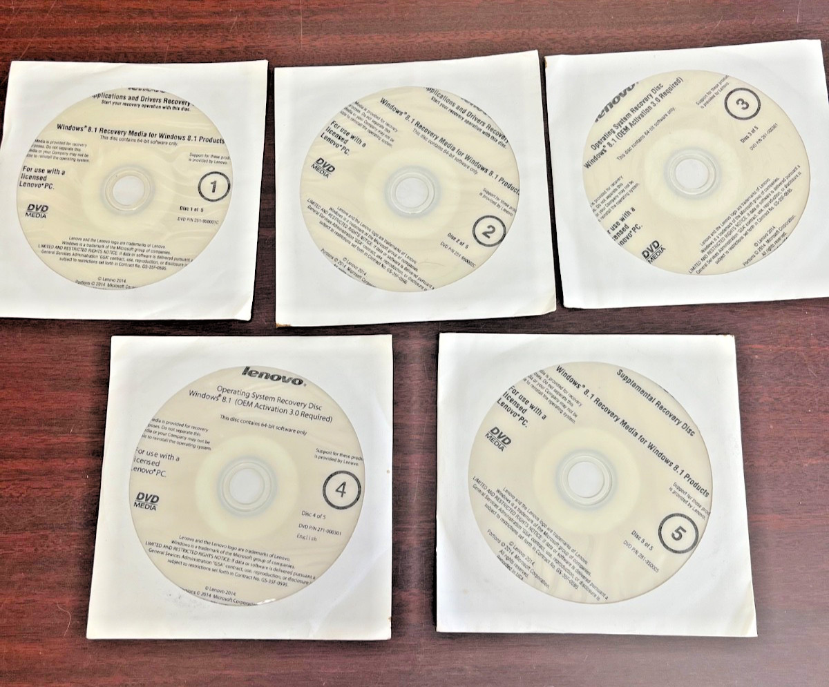 Lenovo Windows 8.1 Recovery Media 5‑Disc Set OEM Restore DVD 45K5006