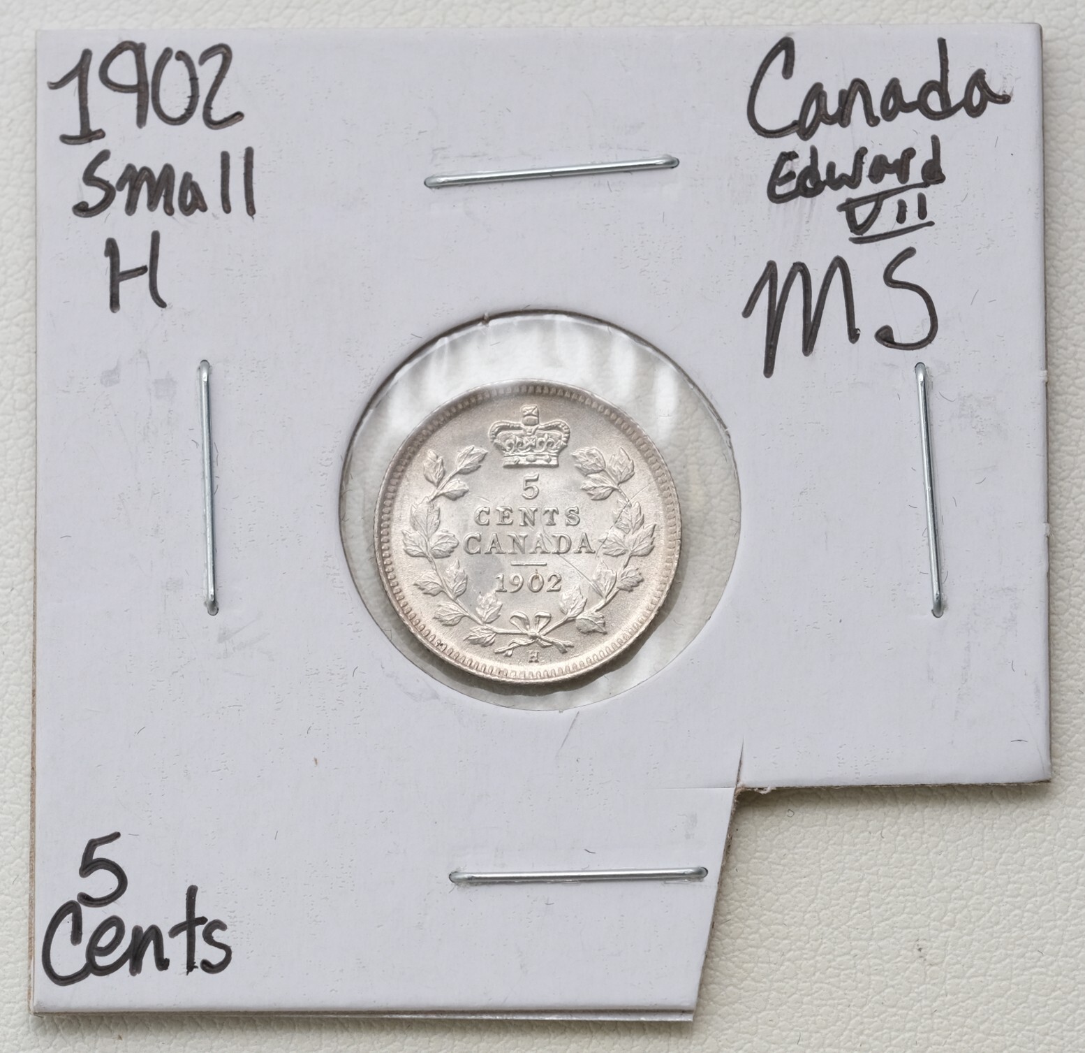 1902 H SH Small H Canada 5c 5 Cents King Edward VII Coin