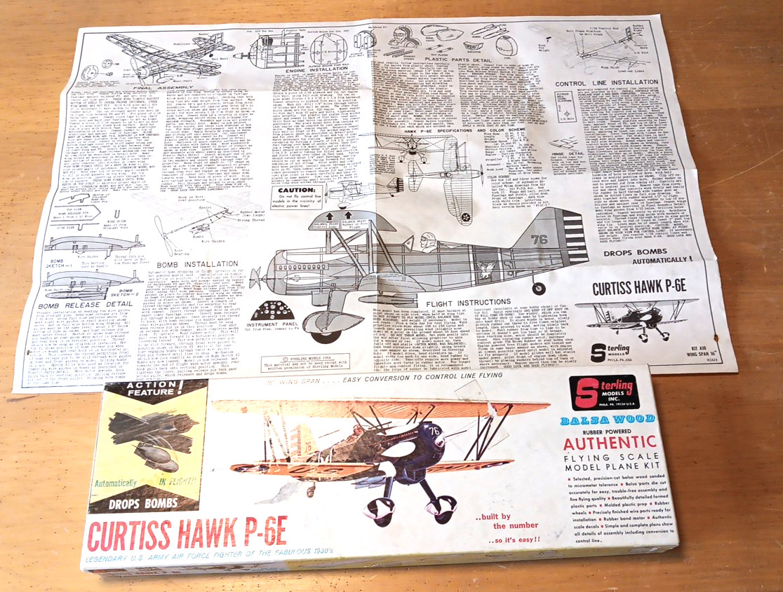 Sterling Models CURTISS HAWK P-6E Balsa Wood Model Airplane PLANS & BOX ONLY