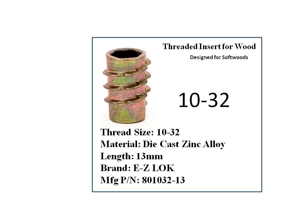 EZ-LOK 10-32 Die Cast Zinc Alloy Hex-Drive Threaded Insert for Wood 50 Pieces