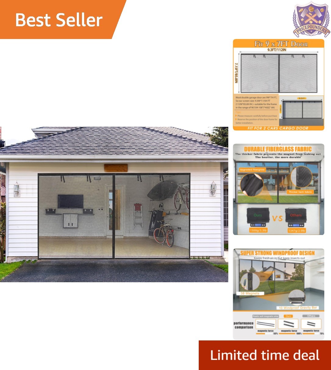 Garage Screen Doors Fiberglass 9x7ft Heavy Duty Magnetic Retractable Patio