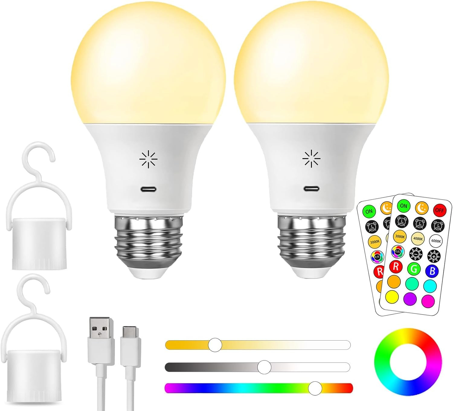 USB Rechargeable Light Bulb With Remote Control, Smart RGB Color Changing Bulb,