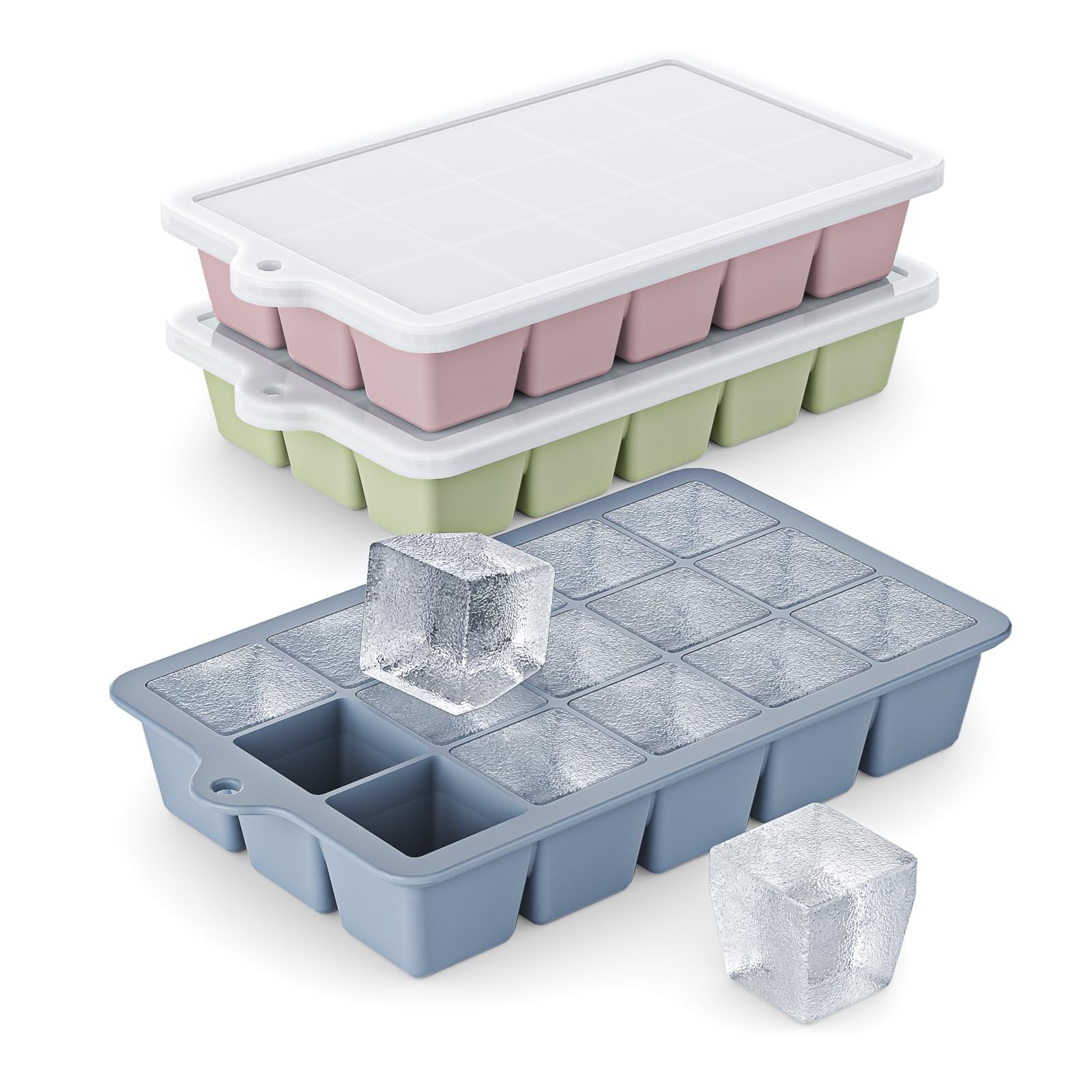 Silicone Ice Cube Tray 3 Pack - EASY RELEASE ice cube tray with lid, BPA Free...
