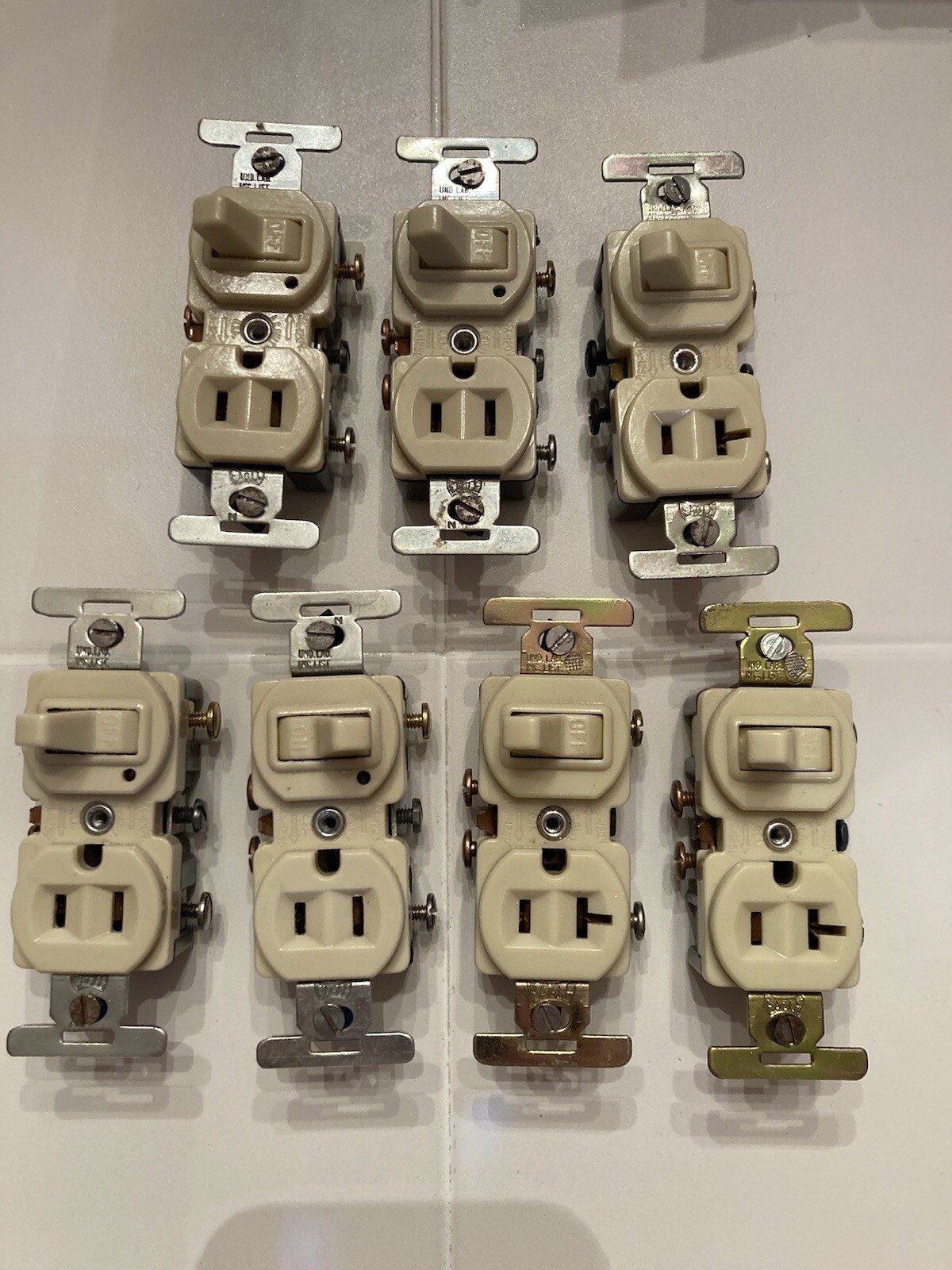 Lot Of 7, Eagle Duplex Combination Switch Outlets, Ivory, New