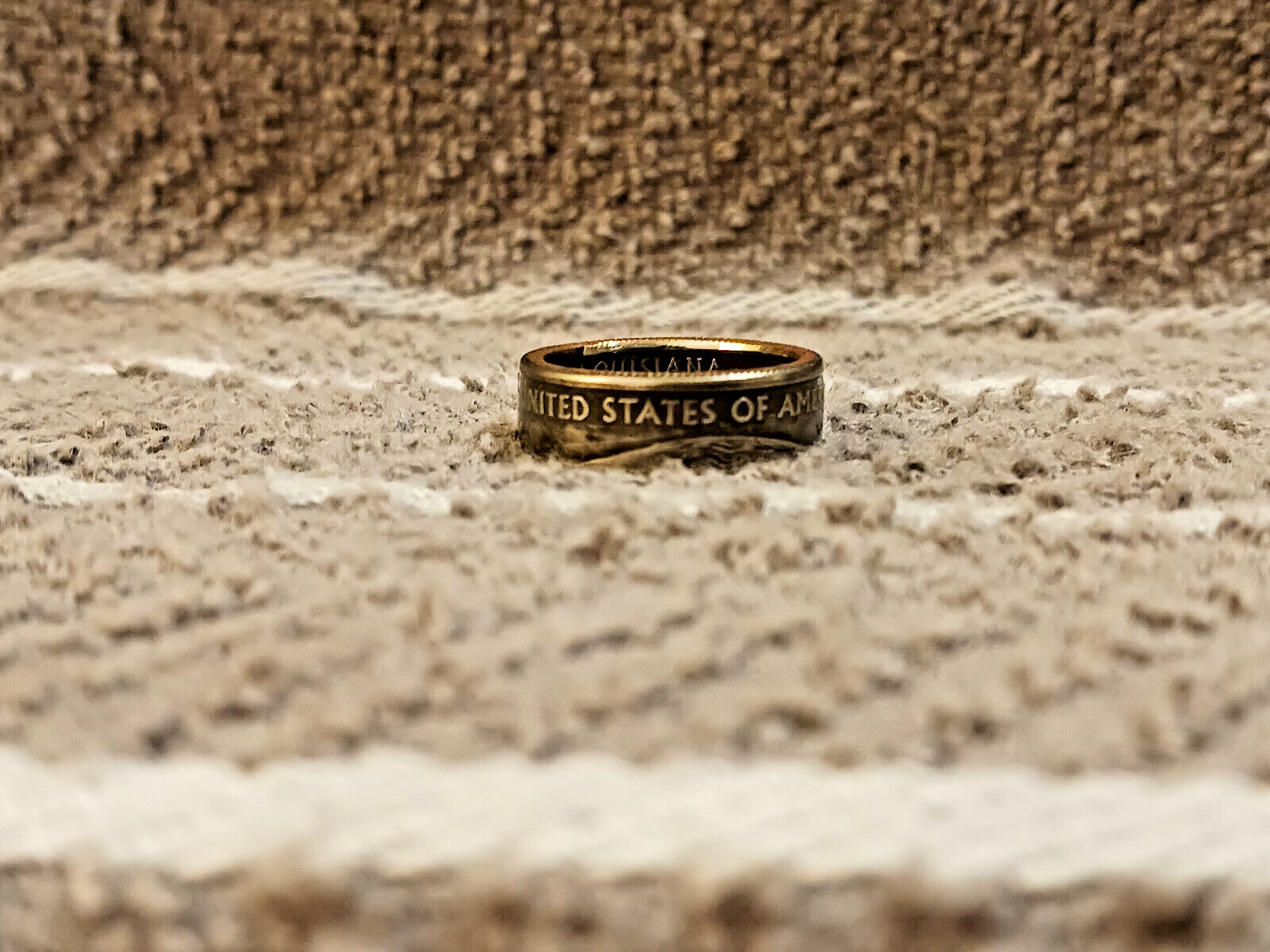 Louisiana  Handcrafted Washington Quarters coin ring, size 6 -1/2, Rev.   2002