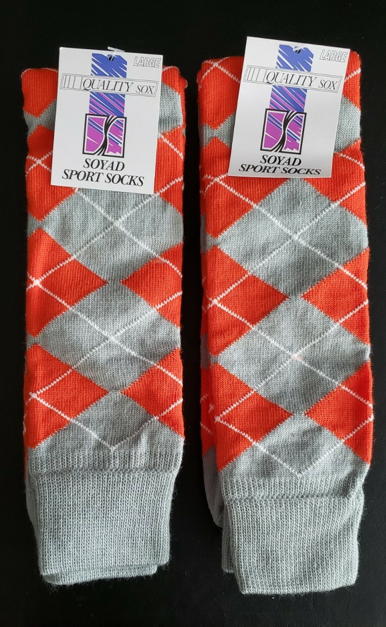 Soyad Sport Soccer Socks 2 Pairs ⚽️ Argyle Orange/Gray Soccer Men's 10-13 ⚽️