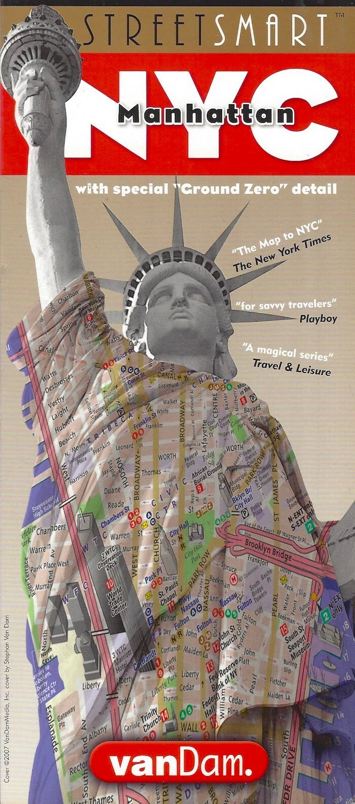 Manhattan, New York, w/  "Ground Zero" Info., Folded Laminated Map by VanDam