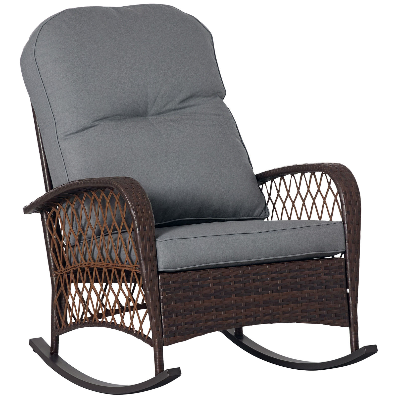 Outdoor PE Rattan Rocking chair, Wicker Porch Rocker w/ Soft Cushion, Grey