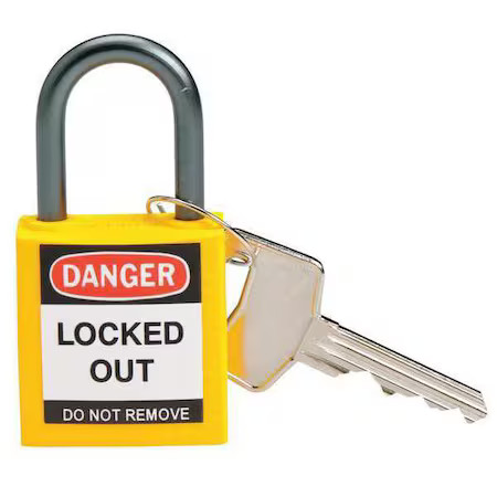 Brady 143158 Lockout Padlock, Keyed Different, Nylon, Yellow, 1 In Shackle