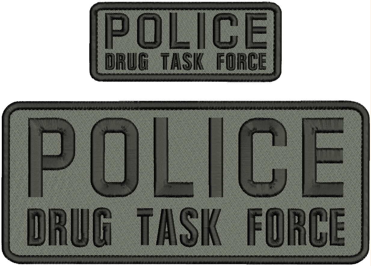 Police DTF EMBROIDERY PATCH 4X10 & 2X5 HOOK ON BACK BLACK ON GRAY