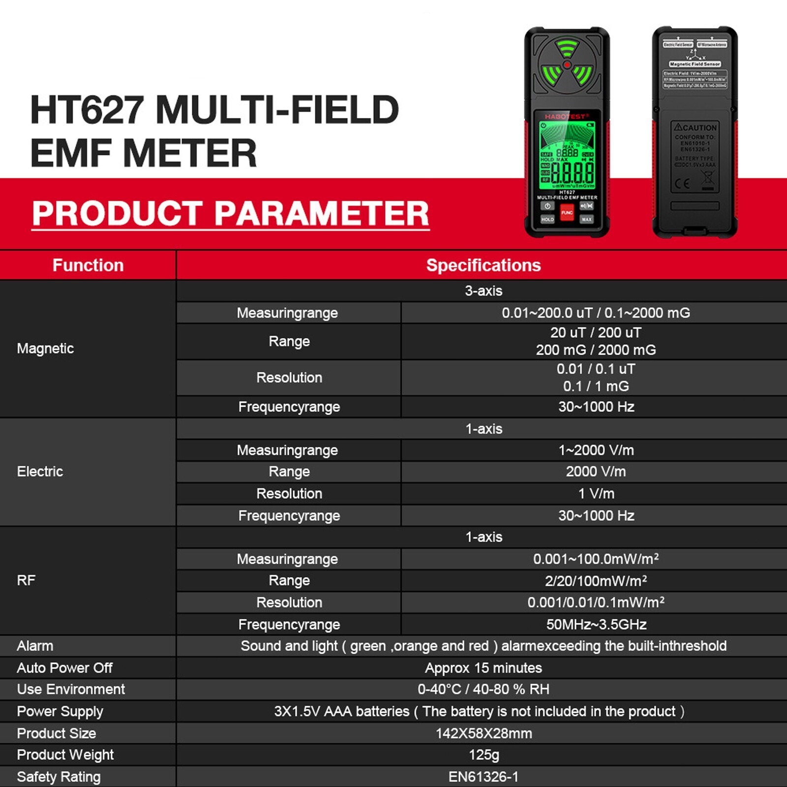 Electromagnetic Radiation Tester Handheld Radio Frequency Field EMF Meter