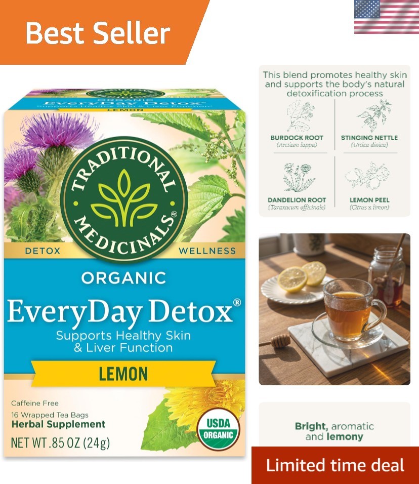 Caffeine-Free Organic Detox Tea - Everyday Lemon with Nettle Leaf, 16 Bags