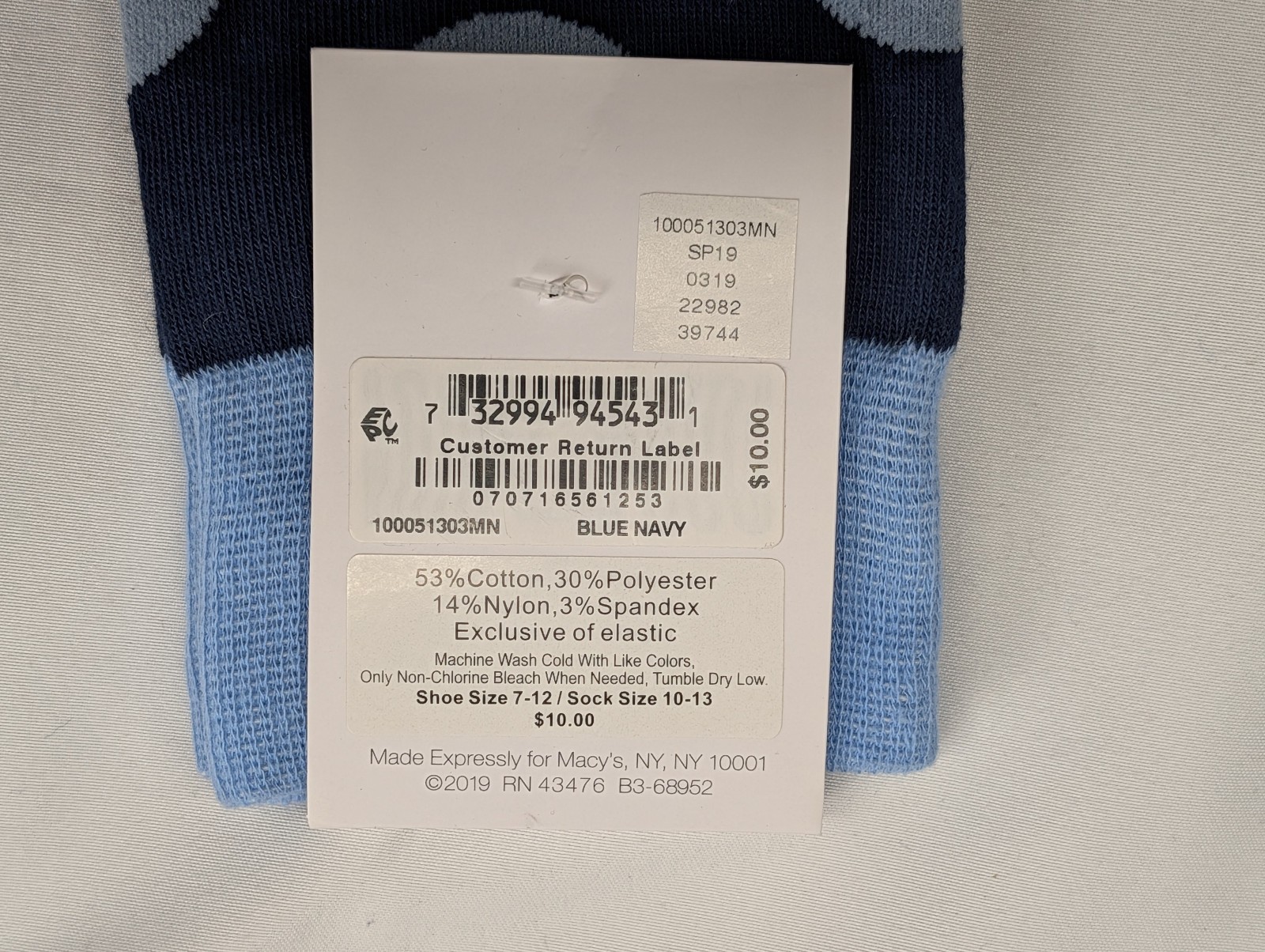 Bar III Dress Socks Mens Shoe Size 7-12 Navy Blue Polka Dot Arch Support NWT