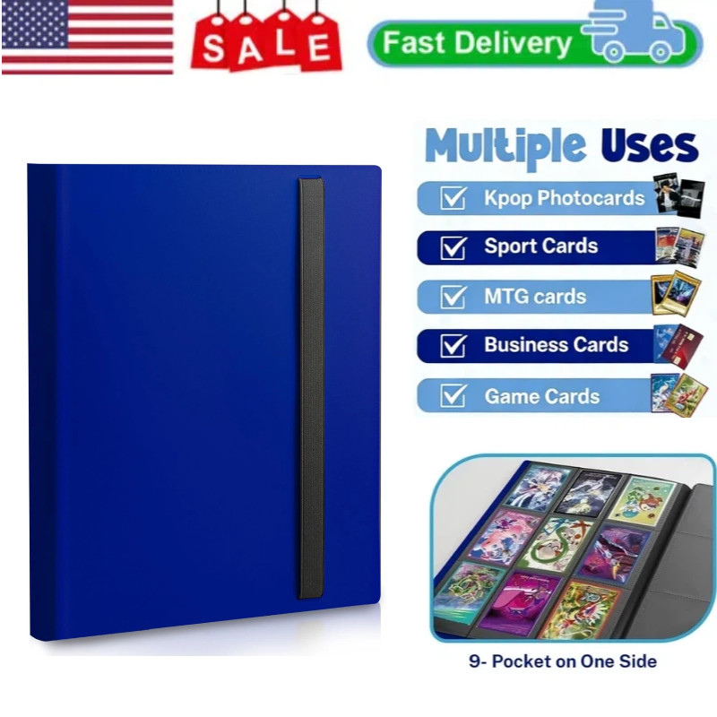 360 Card Pocket Binder with Elastic 9 Pocket Trading Cards Album Folder Blue US